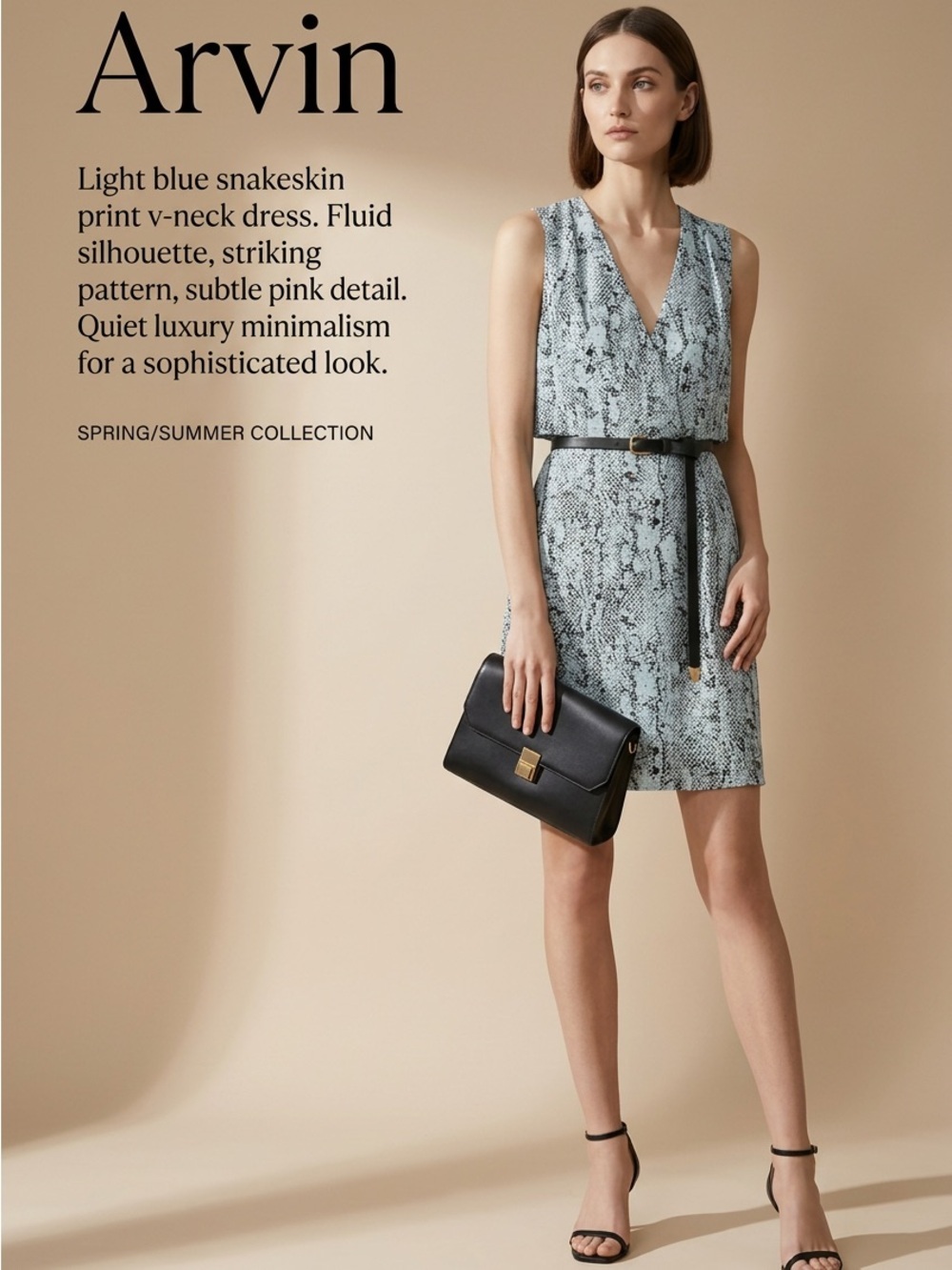 cooper & ella Sleeveless V-Neck Snake Print Dress in Light Blue and Black